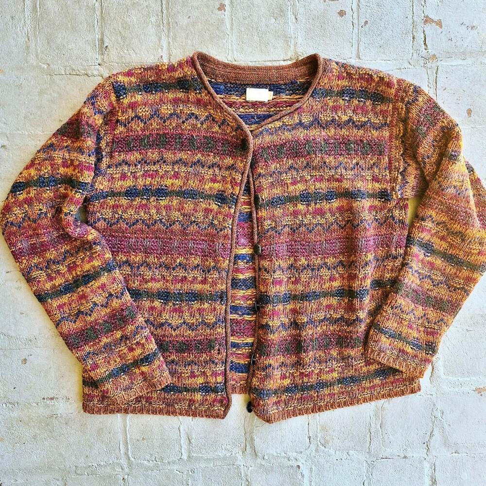 Vintage alps fair isle earth tone knit cardigan sweater